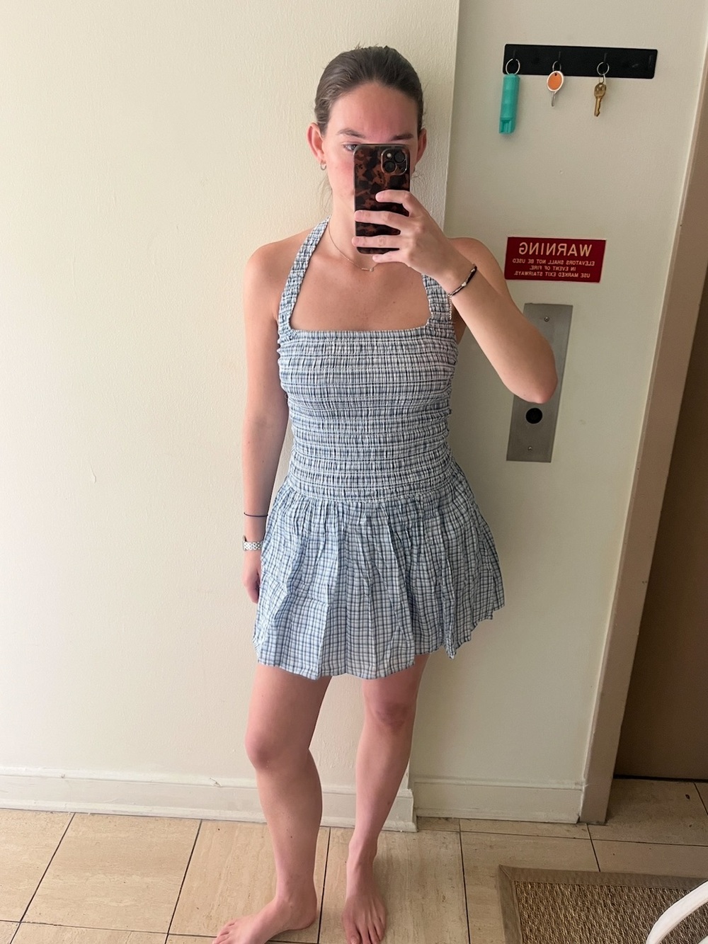 Abercrombie & Fitch Blue Plaid Halter Mini Dress